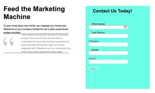 Pardot form used to capture visitor information and convert to prospects