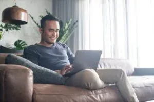 Customer self-service portal interface on a laptop screen